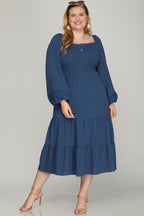 Sweet Carolina Blue Tiered Midi Dress *Curvy
