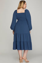 Sweet Carolina Blue Tiered Midi Dress *Curvy