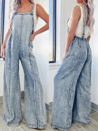 Washed Wide Leg Overalls