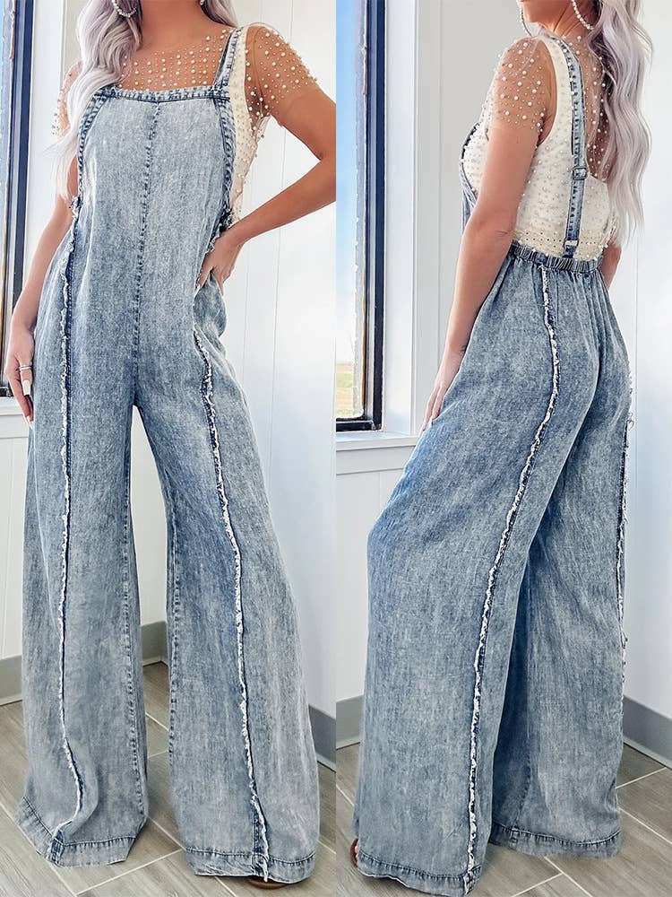 Washed Wide Leg Overalls