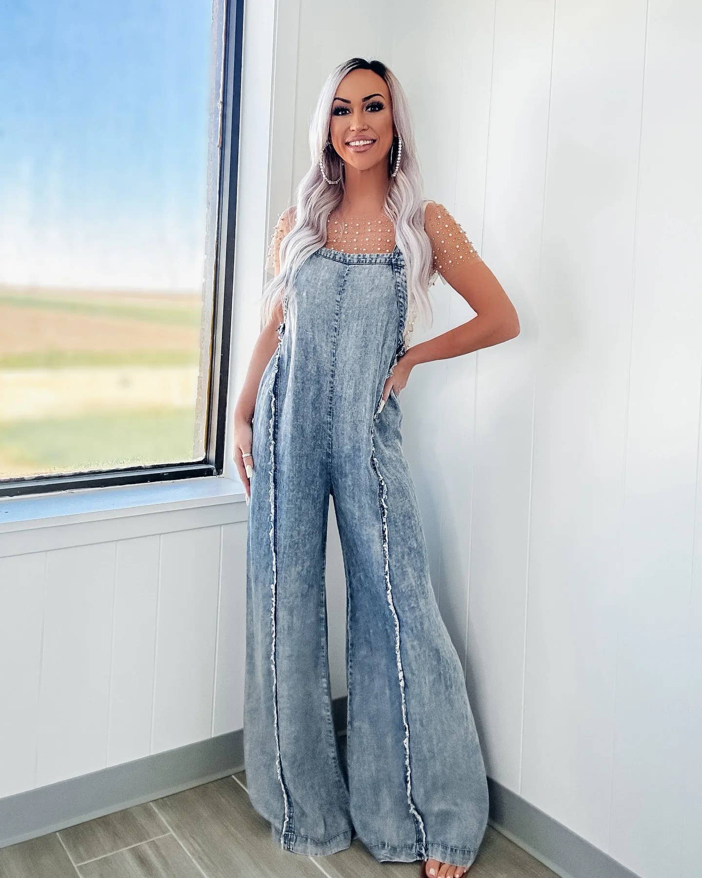 Washed Wide Leg Overalls