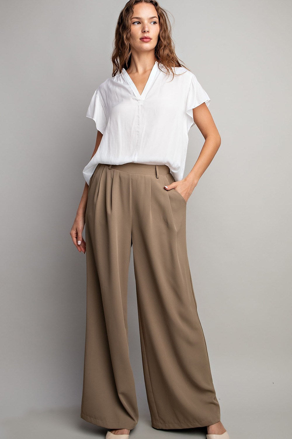 Flounce Sleeve V Neck Top