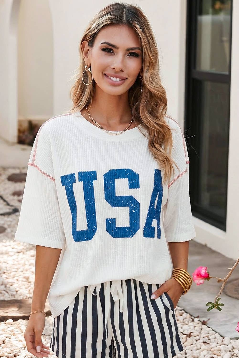 USA Graphic Ribbed Top