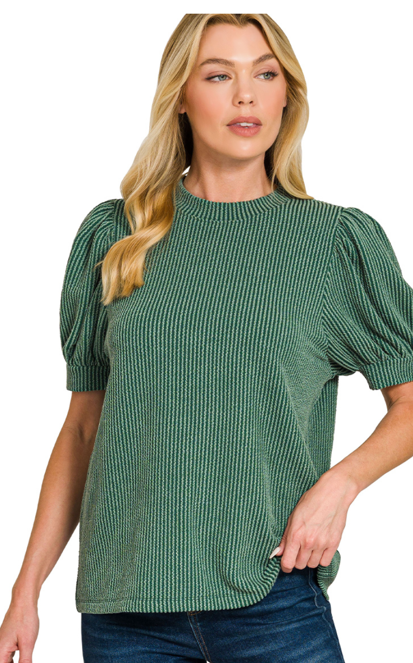 Puff Sleeve Ribbed Top