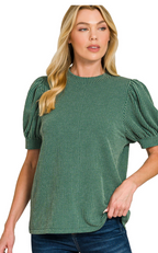 Puff Sleeve Ribbed Top