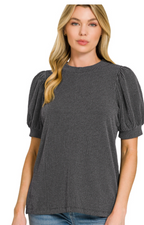 Puff Sleeve Ribbed Top