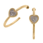 Corrine Pavé Heart Hoop Earrings in Worn Gold