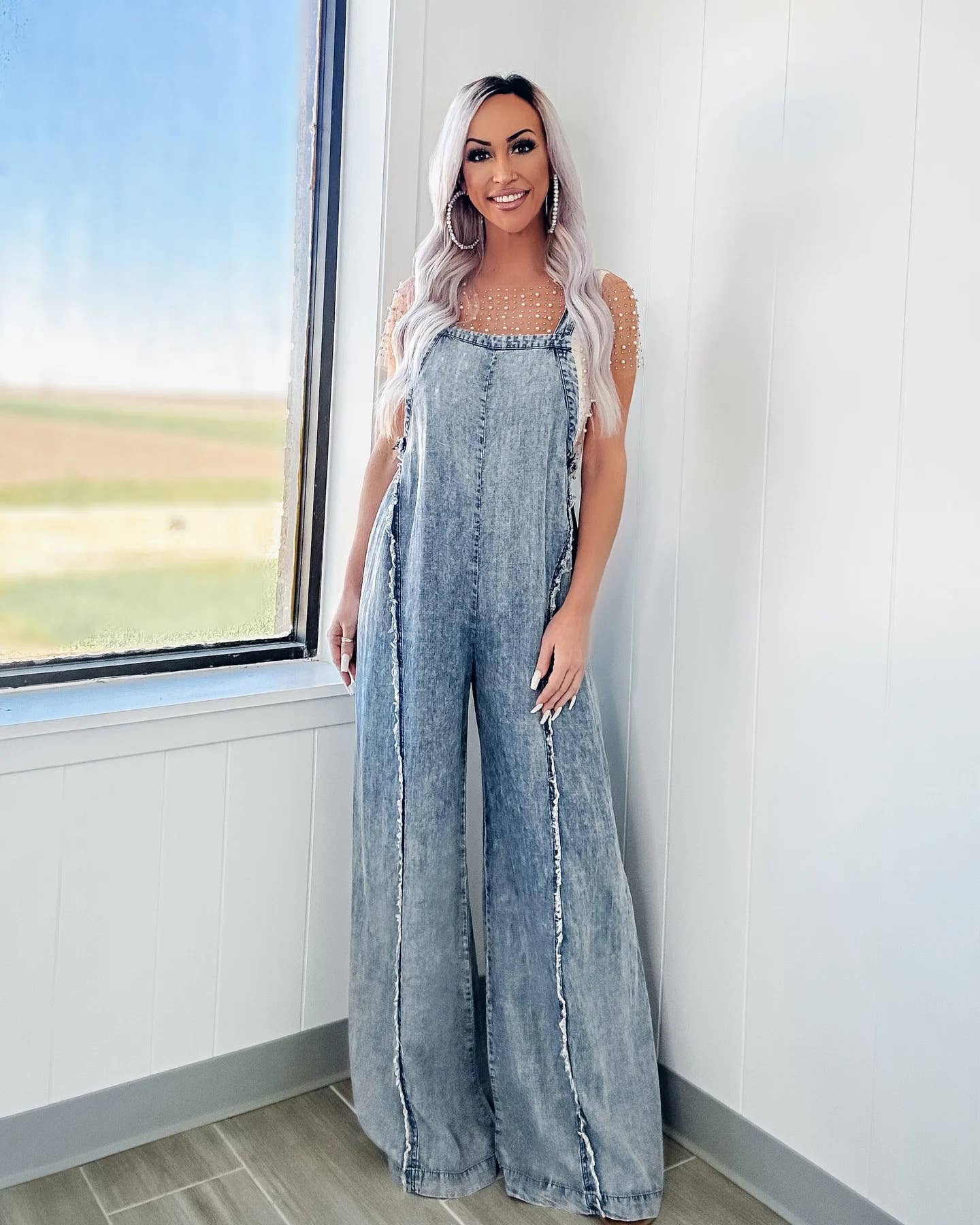 Washed Wide Leg Overalls