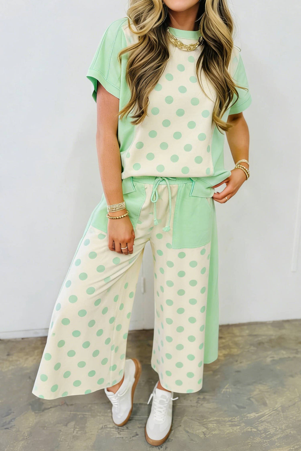 Polka Dot Color‑Block Lounge Set