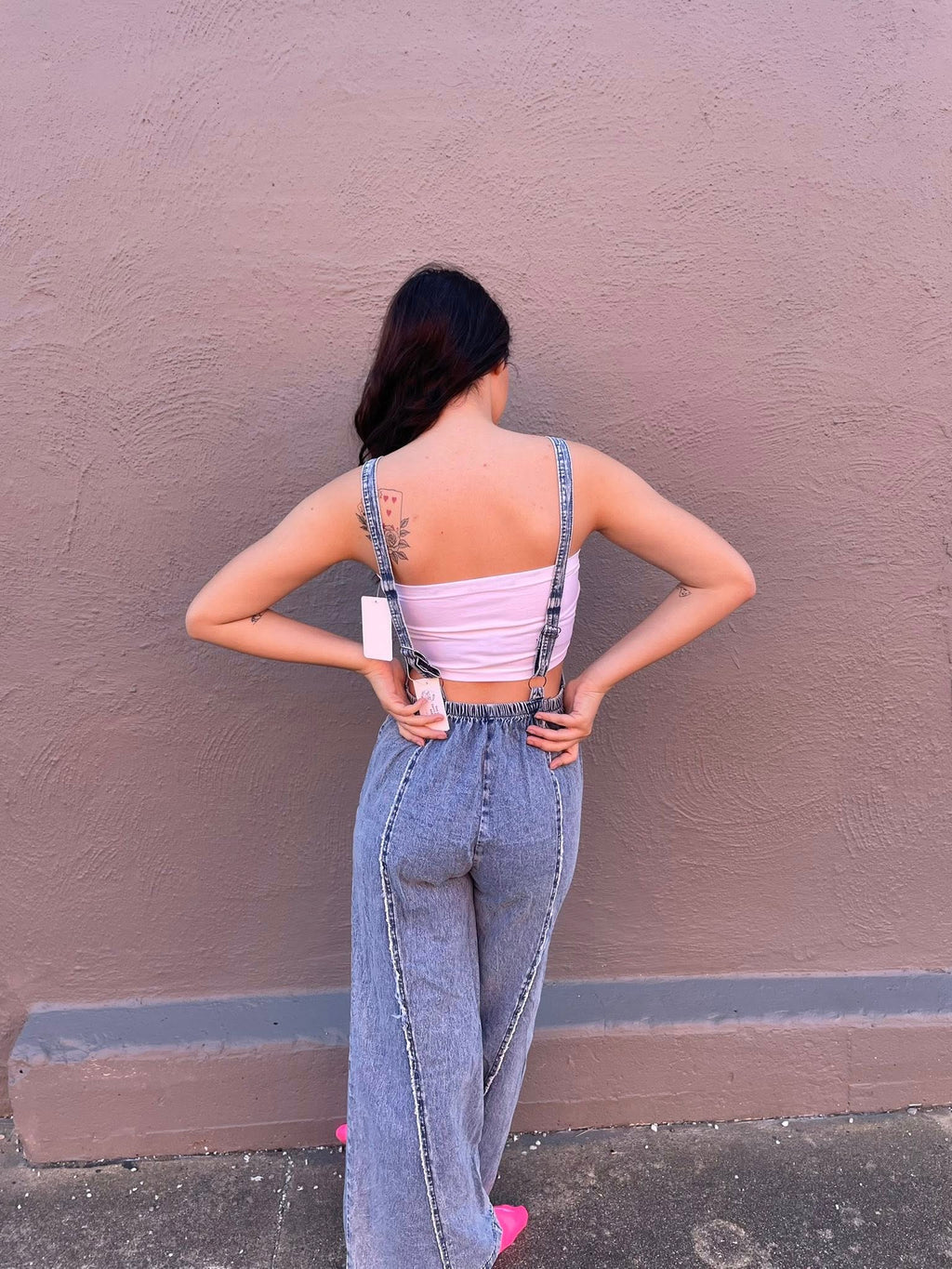 Washed Wide Leg Overalls