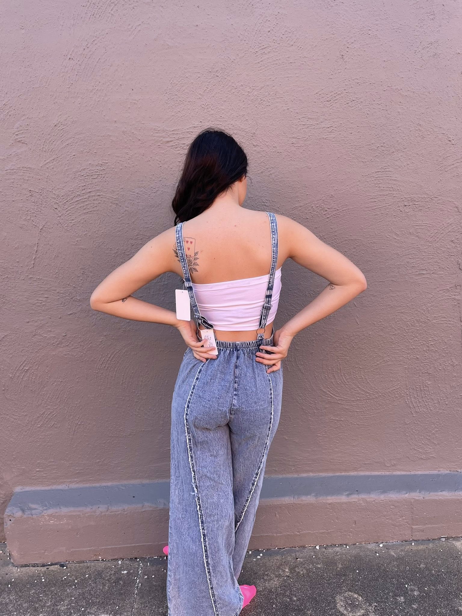 Washed Wide Leg Overalls
