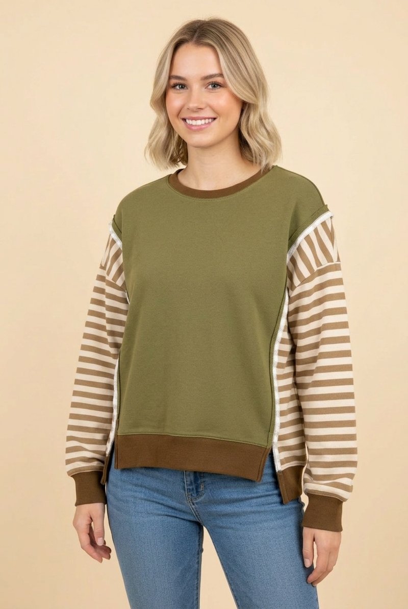 Striped Color block Rugby Top